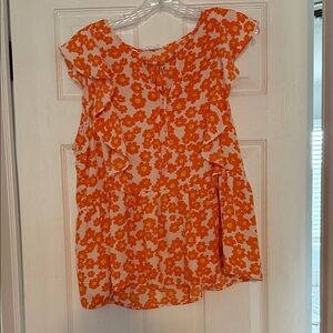 Orange Floral Ruffle Blouse